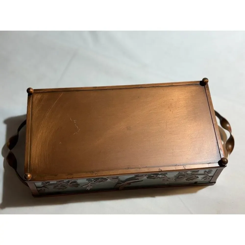 Vintage Copper and Glass Planter with Floral Design